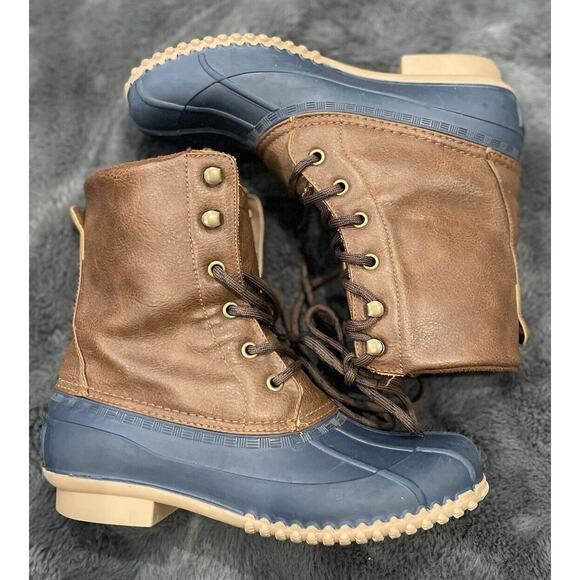 Womens London Fog Wynter Duck Boots Brown / Navy Size 7 M2 - Picture 1 of 10
